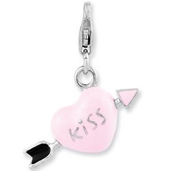 Pink Enamel Cupid Heart and Arrow Sterling Silver Charm
