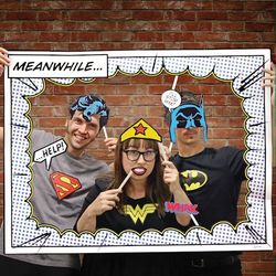 Photo Booth with Superman, Batman, Wonder Woman Props