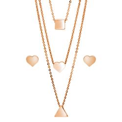 Rose Gold-Tone Heart Square Triangle Necklace and Earrings