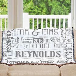 Wedding Word-Art Tapestry Throw Blanket
