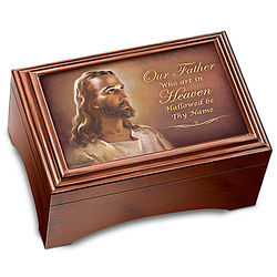 The Lord's Prayer Holy Land Olive Wood Cross and Music Box