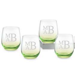 Green Glass Tumblers with Monogram
