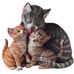 Lifelike Mother Cat and Kittens Handcrafted Sculpture
