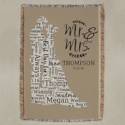 Personalized Wedding Silhouette Word-Art Tapestry