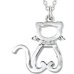 Sterling Silver and Diamond Cat Pendant