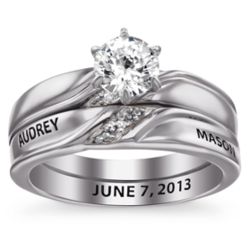 Sterling Silver Engraved Round Cubic Zirconia Wedding Ring