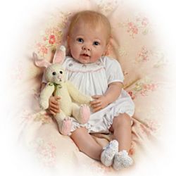 Bunny Hugs Lifelike Poseable Baby Girl Doll with Rabbit