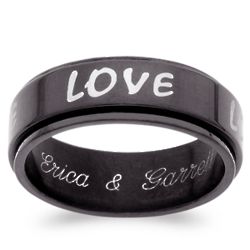 Blackened Stainless Steel Love Spinner Engraved Message Band
