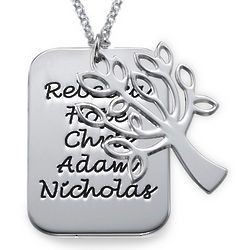 Personalized Dog Tag Necklace with Family Tree Charm