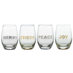 Merry, Cheer, Peace, and Joy Confetti Stemless Wine Glasses