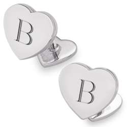 Sterling Silver Engraved Initial Heart Photo Locket Cuff Links