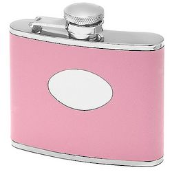4 Ounce Engraved Monogram Pink Leather Flask