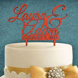 Our Wedding Day Personalized Name Wood Cake Topper