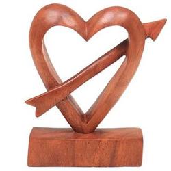 Fall in Love Carved Heart with Arrow Wood Statuette