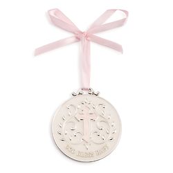 God Bless Baby Crib Medallion with Pink Ribbon