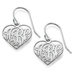 Personalized Classic Monogram Heart Earrings in Silver