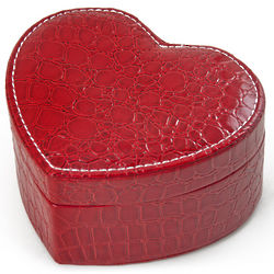 Petite Heart Shaped Red Croc Skin Faux Leather Jewelry Box