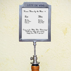 Liste de Vins Bottle Stopper Wine Menu