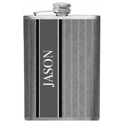 Personalized Grey Striped Stainless Steel Flask