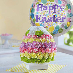 Easter Egg of Blooms Bouquet with Happy Easter Balloon