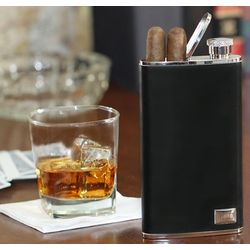 Leather Flask with Cigar Holder