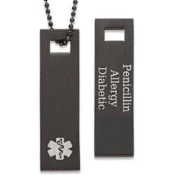 Black Stainless Steel Medical Alert Engraved ID Bar Necklace