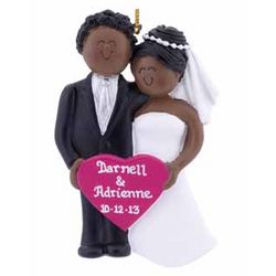 Personalized African American Bride and Groom Christmas Ornament