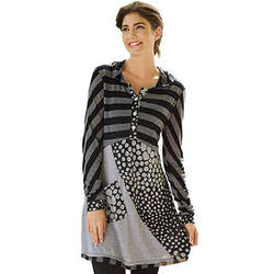 Striped Henley-Style Hooded Tunic Top