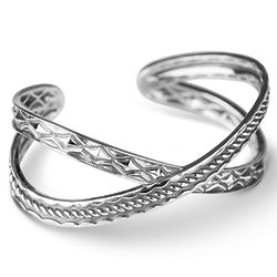 Silver Twist Diamond X Cuff Bracelet