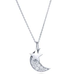 Sterling Silver CZ Star and Crescent Moon Pendant