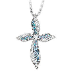 Cross Pendant with 27 Blue and White Diamonds