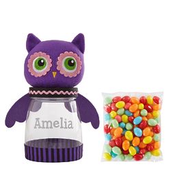 Personalized Wicked Cute Plush Owl Treat Jar with Candy