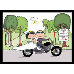 Personalized Motorcycle Wedding Cartoon Print