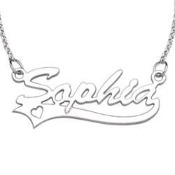Sterling Silver Script Name Necklace with Cutout Heart