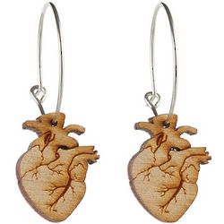 Wood Anatomical Heart Earrings