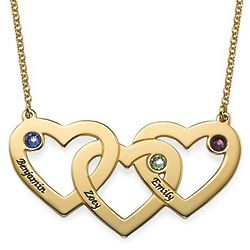 Intertwined Hearts Necklace with Birthstones in Gold Plating