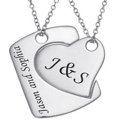 Engraved Sterling Silver Shareable Heart and Dog Tag Pendants