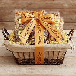 Snack Attack Gift Basket with Happy Birthday Ribbon