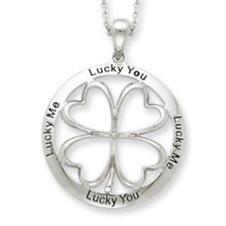 Sterling Silver Antiqued Lucky Me, Lucky You Friendship Necklace