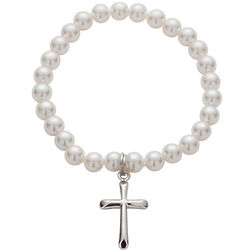 Girl's Fresh Water Pearl Bracelet with Cross Charm