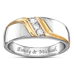 Men's Personalized Sterling Silver Ring with 3 Diamonds - FindGift.com