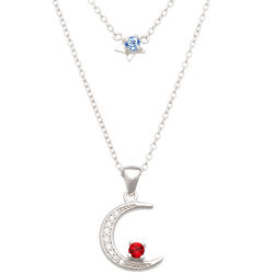 Couple's Moon & Star Birthstoned Dual Pendant Necklace