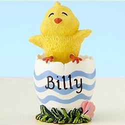 Personalized Blue Stripe Easter Egg Chick Figurine