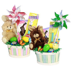 Colorful Easter Candy Gift Basket with Bunny Stuffed Animal
