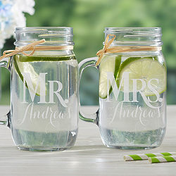 Mr. & Mrs. Personalized Glass Mason Jar Set