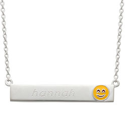 Smiley Face Emoji Sterling Silver Personalized Bar Necklace