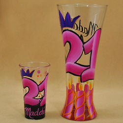 Shot and Beer Set 21st Birthday Hand Painted Glasses