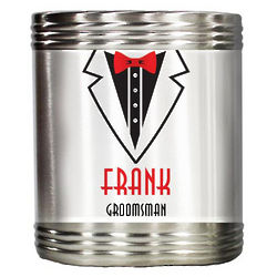 Personalized White Tuxedo Groomsmen Can Cooler