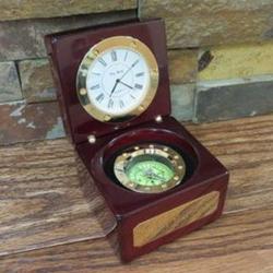 Personalized Mahogany Finish Compass and Clock
