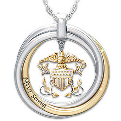 Navy Strong Pendant with Engraved Rolling Rings